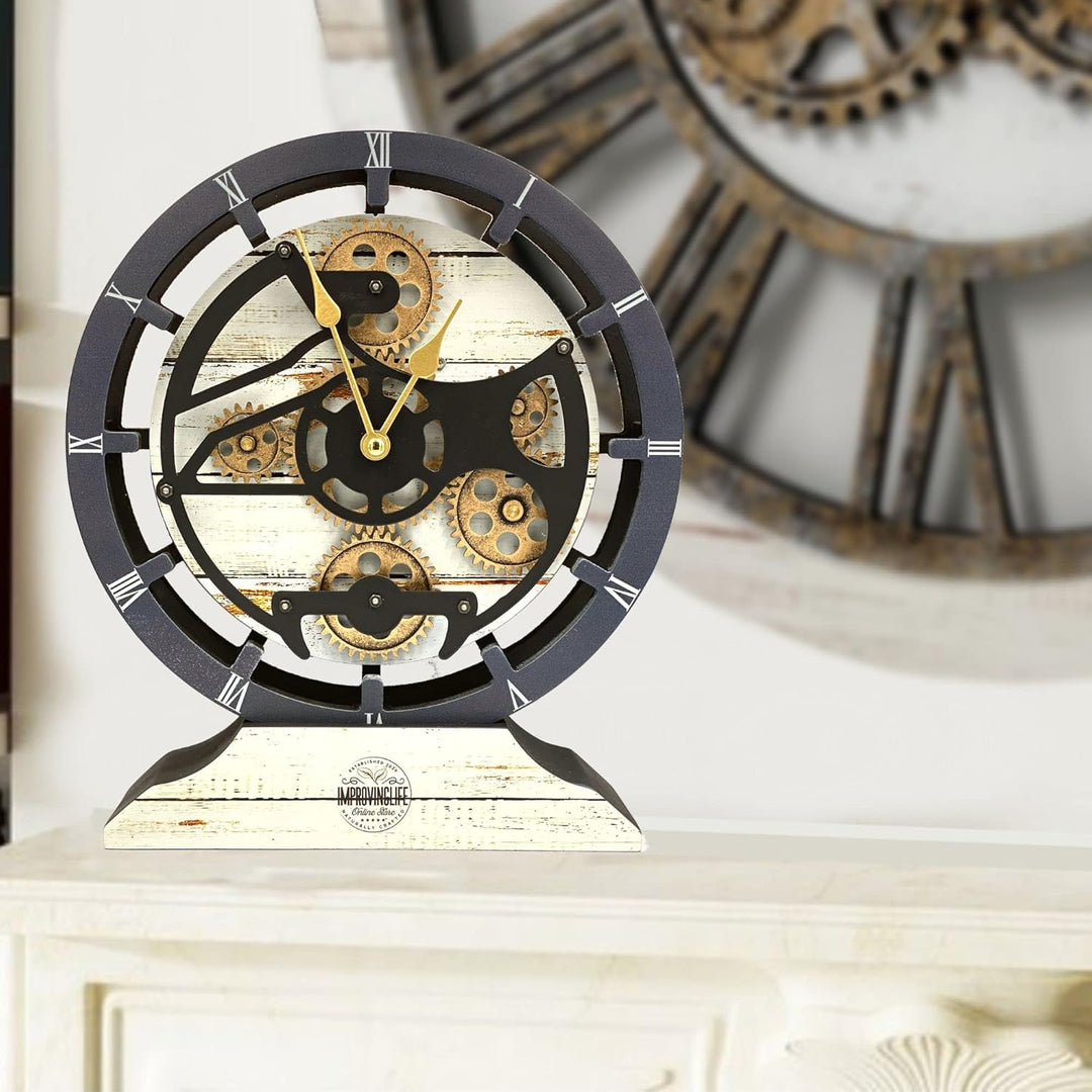 ImprovingLife The Gears Clock Schreibtischuhr, 25,4 cm, mit echten beweglichen Zahnrädern, umwandelb