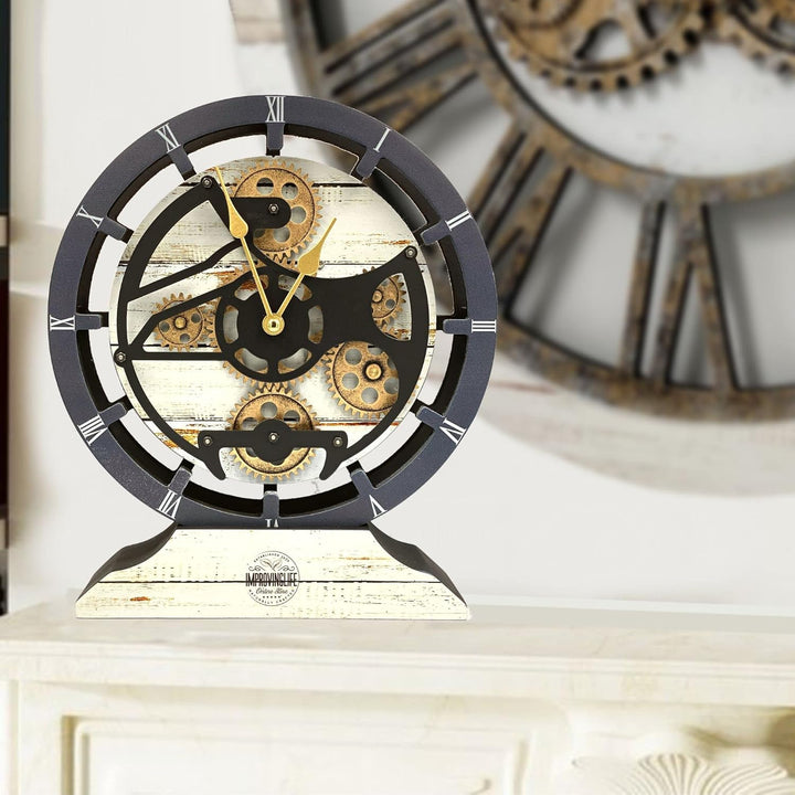 ImprovingLife The Gears Clock Schreibtischuhr, 25,4 cm, mit echten beweglichen Zahnrädern, umwandelb