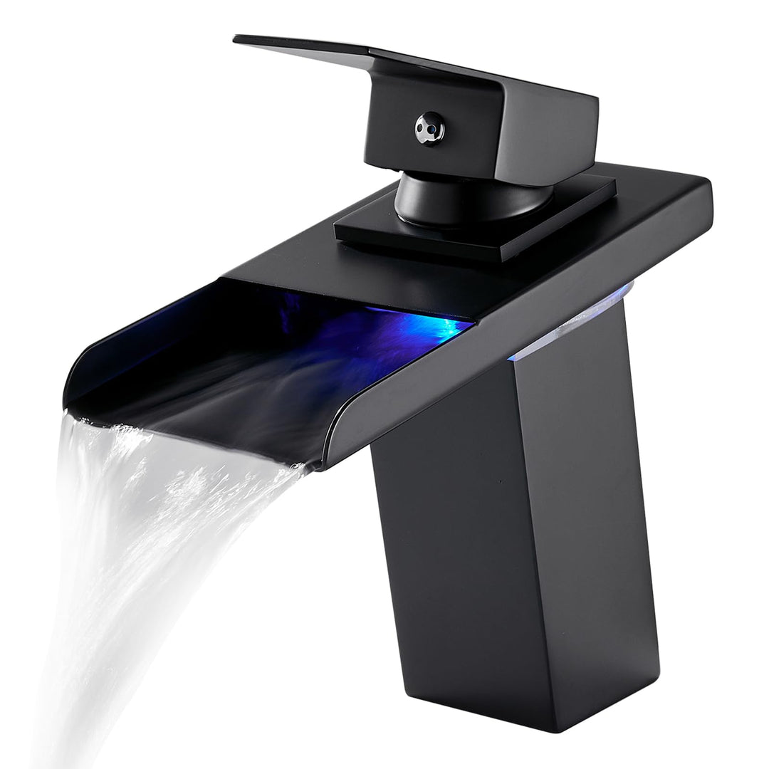 LED Einhebelmischer Waschbecken Wasserhahn, RGB 3 Farbwechsel Armatur mit Temperatursensor, Wasserfa