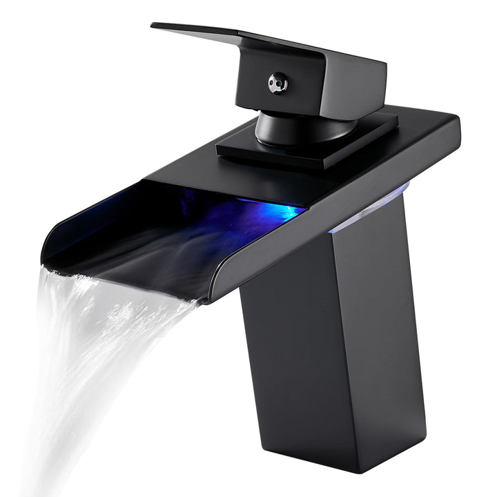 LED Einhebelmischer Waschbecken Wasserhahn, RGB 3 Farbwechsel Armatur mit Temperatursensor, Wasserfa