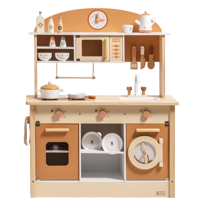 ROBUD Puppenküche aus Holz,Küche Spielset, Kleinkind Küche Set für Alter 3+ Karamellfarbe, Karamellf