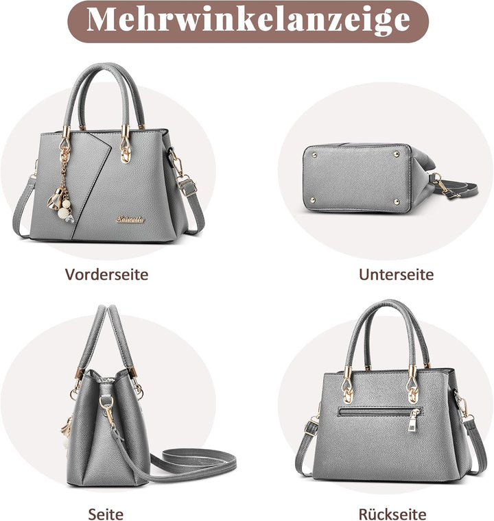 DORRISO Mode Handtasche Damen Elegant Tote Tasche mit Schickem Blumenanhänger Henkeltasche für Einka