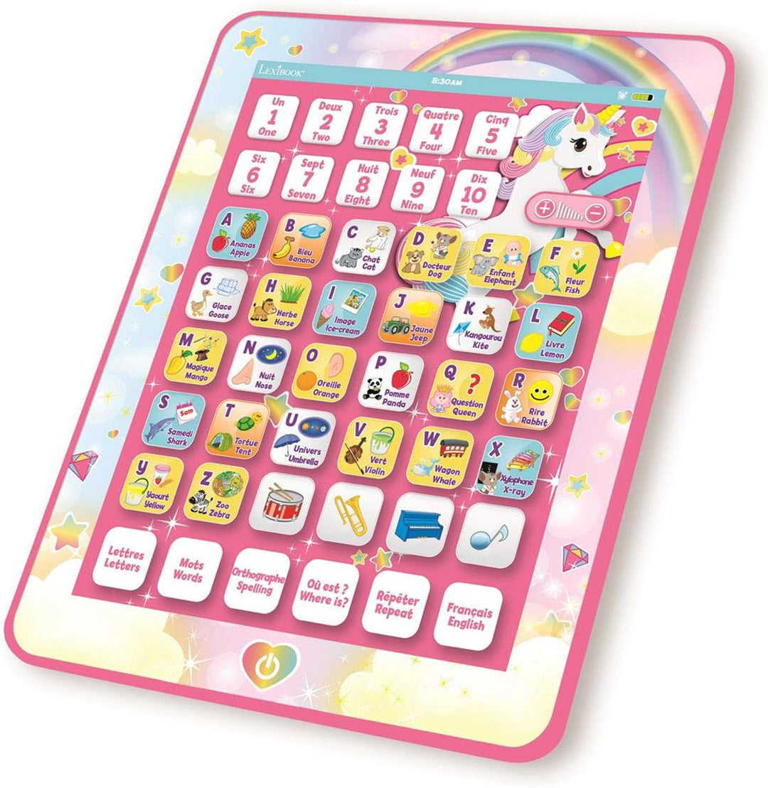 Lexibook JCPAD002UNIi1 Bilingual Unicorn Learning Tablet - Vocabulary and Music - Pink - JCPAD002UNI
