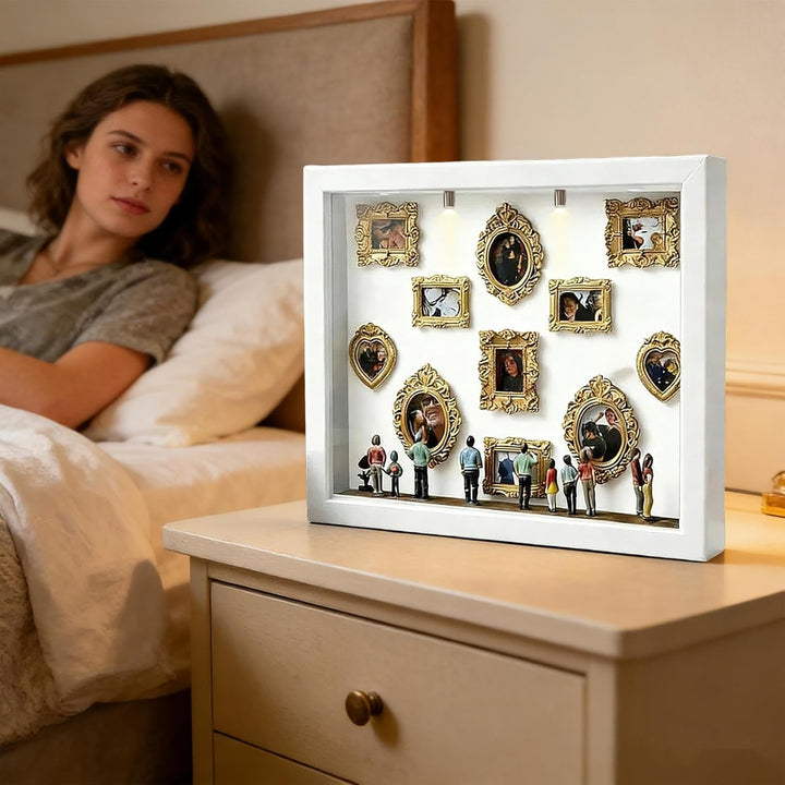 DIY Mini Museum Silhouettenbox Mit Licht, 22,7x31,4x3,7cm Holz Gold Mini Rahmen Figuren Foto Memory