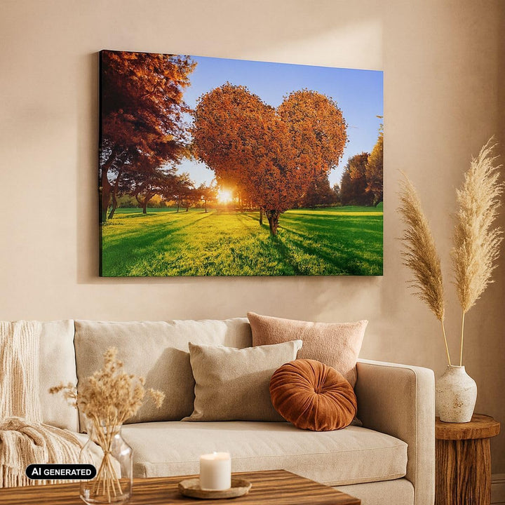 Bilder auf Leinwand 100x70cm Leinwandbild Baum Park Frühling Herz Gross Wanddeko Bild Schlafzimmer K
