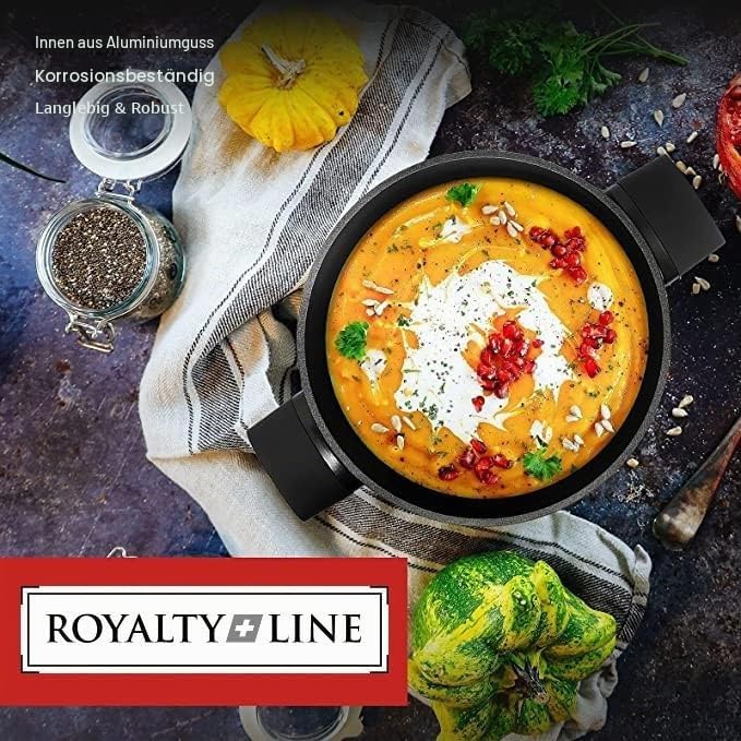 Royalty Line RL-BS34M Marmorierung Kasserolle mit Glasdeckel, 10 Liter, 34 cm, Schwarz