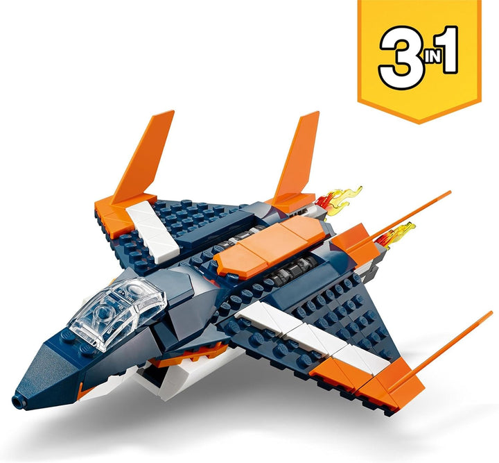 LEGO 31126 Creator 3-in-1 Überschalljet, Flugzeug, Hubschrauber und Boot, 3 Modelle zum Bauen, Spiel