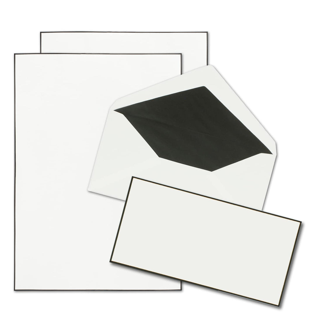 100x Trauerpapier Sets DIN A4 mit gefütterten Umschlägen - handgemachter schwarzer Rand - Briefpapie