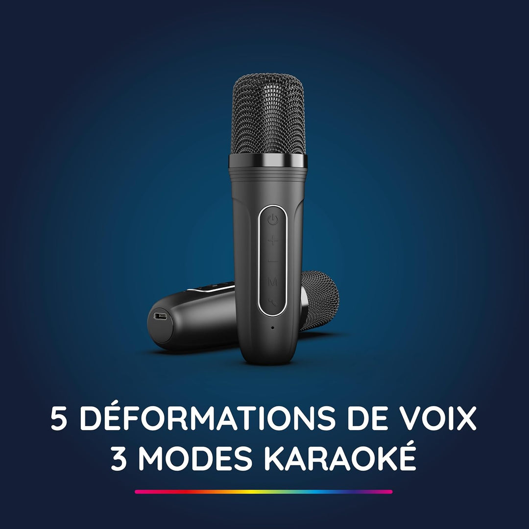 R-MUSIC Karaduo Karaoke-Komplett-Set – 2 kabellose Karaoke-Mikrofone + tragbarer Bluetooth-Lautsprec