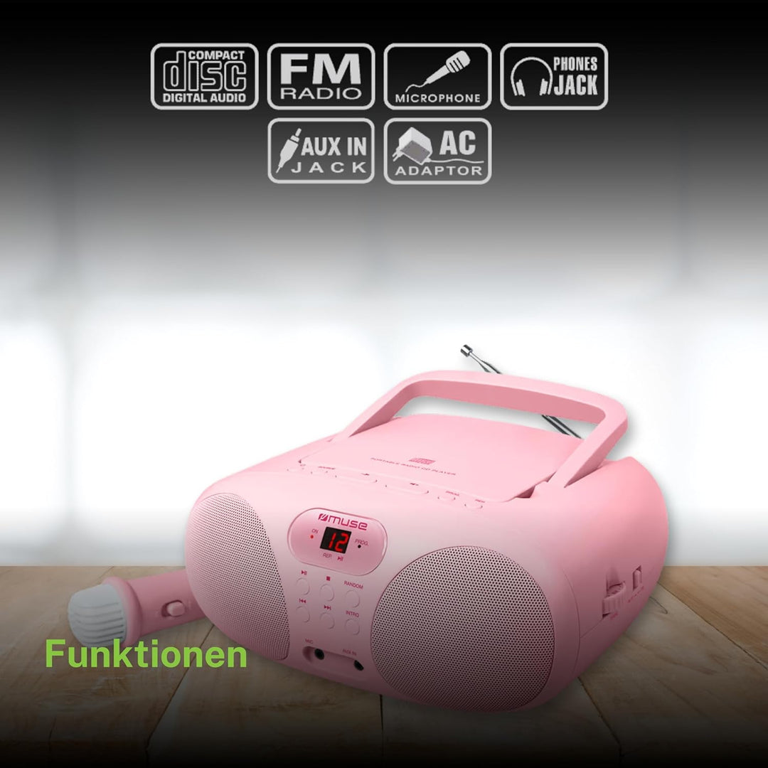 MUSE Radio und CD-Player MD-203 KP | für Mädchen | Pink | mit Mikrofon und AUX-Anschluss (3,5mm) ros