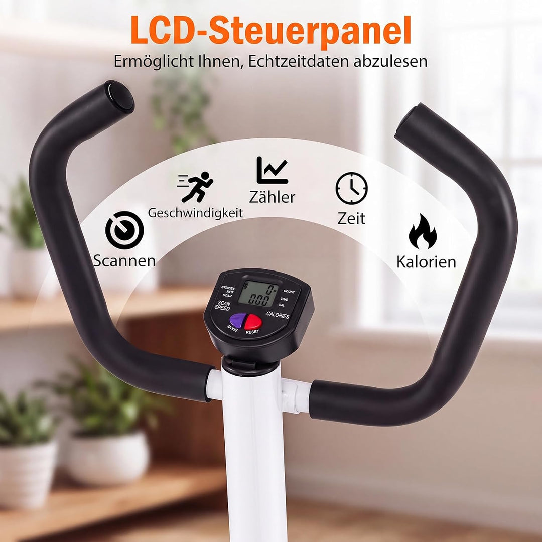 COSTWAY Mini Stepper mit Lenker, leise &amp; rutschfest | Fitness-Stepper mit Widerstandsbändern &amp; LCD D