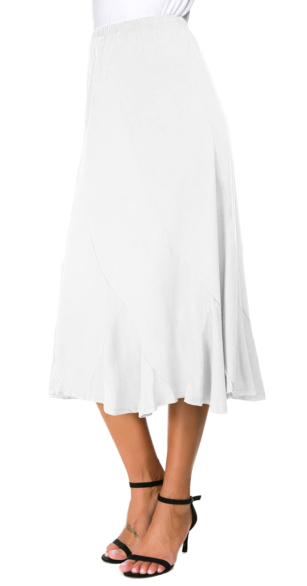 Eleganter Verdicktem Wildleder Midirock mit Elastischer Taille A-Linien Flare Spleiss Langer Rock fü