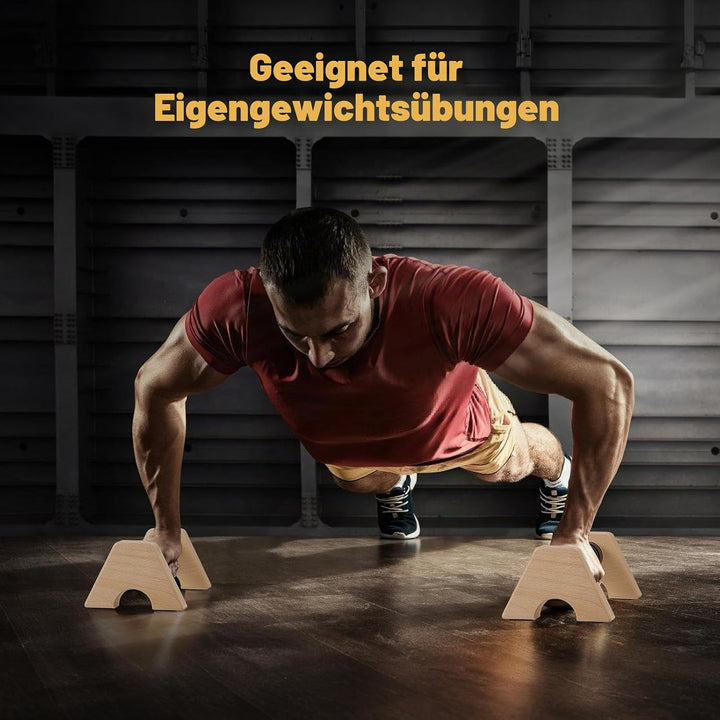 Premium Wooden Liegestützgriffe, 2 Rutschfeste, Stabile und Gelenkschonende Liegestützgriffe aus Hol