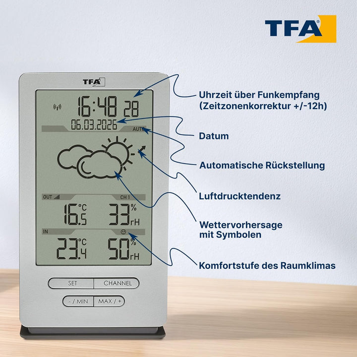 TFA Dostmann Funk Wetterstation Xena, 35.1162.54, mit Aussensensor, Innen und Aussentemperatur, mit