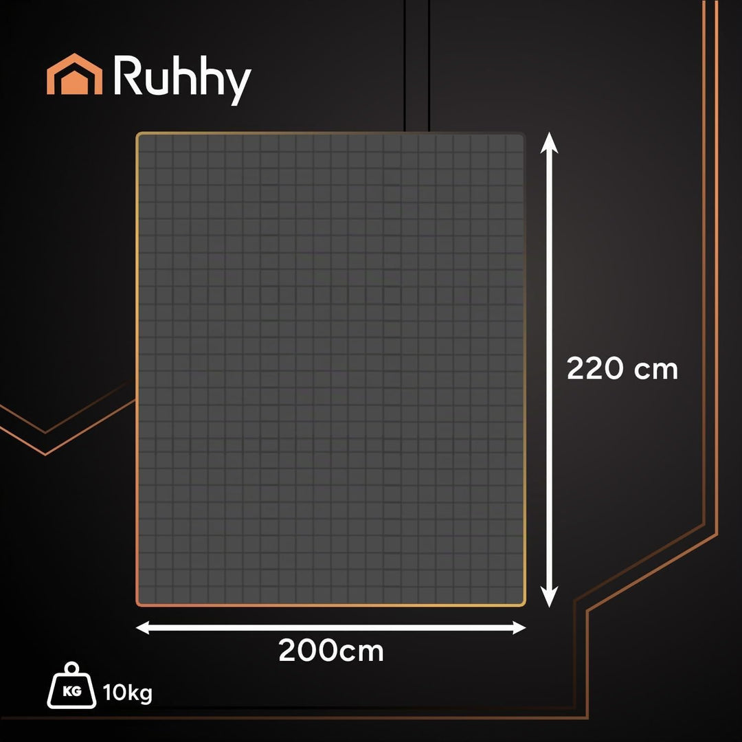 Ruhhy Gewichtsdecke 10 kg 200×220 cm – Grosse Zweilagige Decke in Grau mit Glasperlen, Gleichmässige