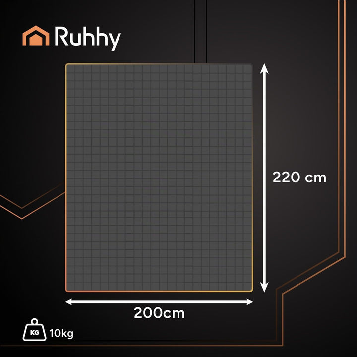 Ruhhy Gewichtsdecke 10 kg 200×220 cm – Grosse Zweilagige Decke in Grau mit Glasperlen, Gleichmässige