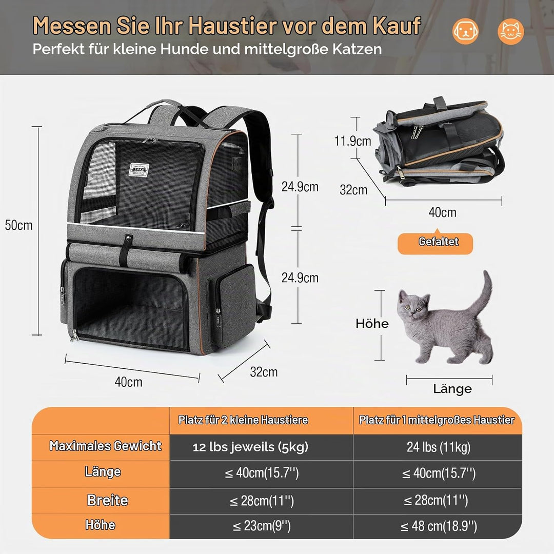 Lekespring Doppellagige Katzen Rucksack für 2 Katzen Grosse Katzen Transport Rucksack Hunderucksack