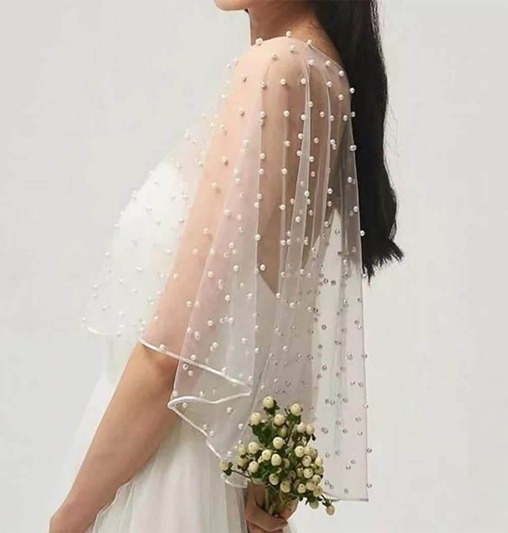 Tüll Perlen Umhang Weicher Organza Brautumhang Chiffon Schal Elegant Cape Kurzer Schulterumhang mit