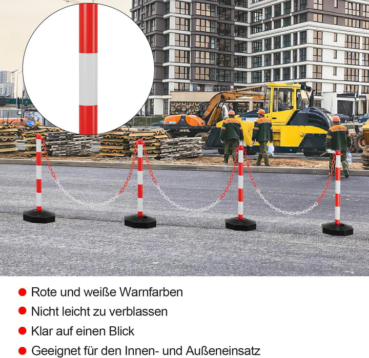 Ikodm 2X Absperrpfosten, Kettenpfosten von 1,4 m Kunststoff Absperrketten Rot und Weiss, Poller Stan