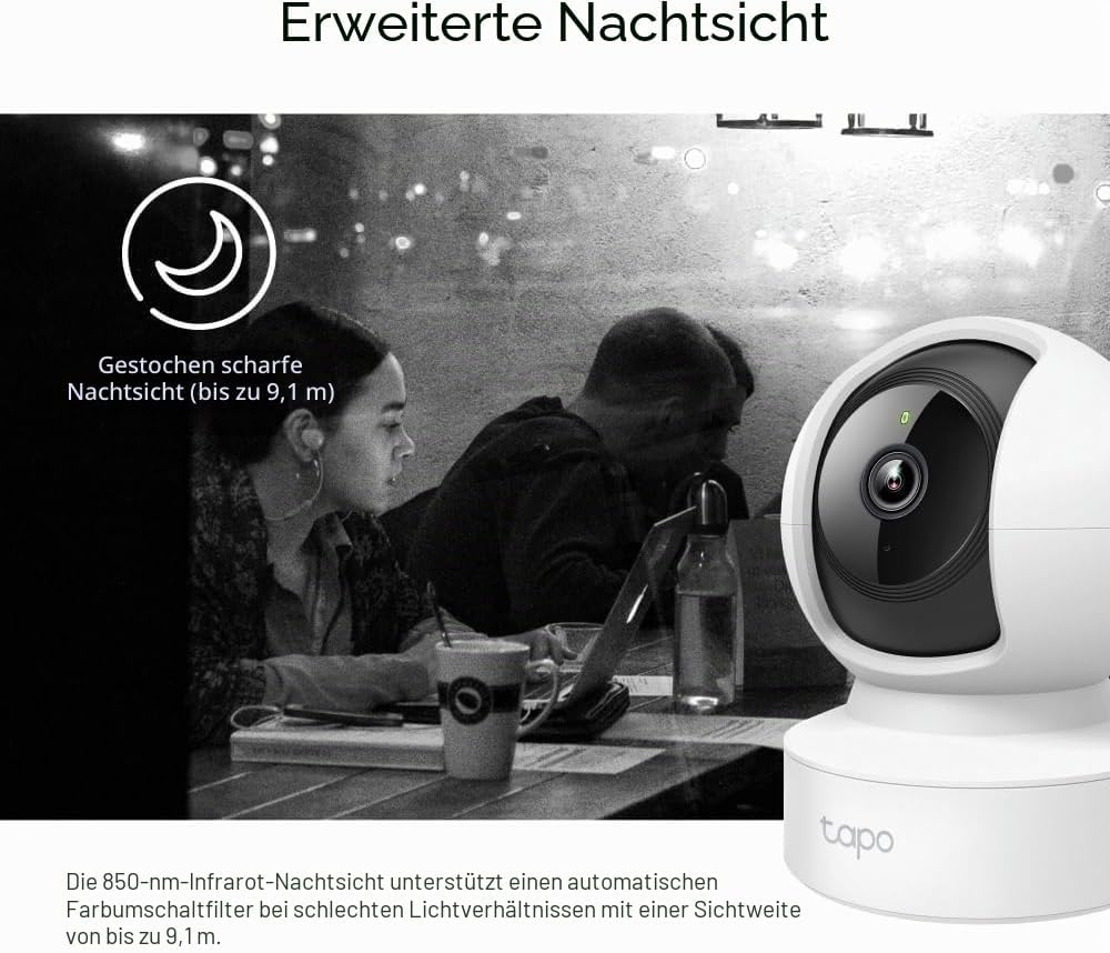 Tapo TP-Link C212 360° WLAN Überwachungskamera, Ethernet/Wi-Fi-Anschluss,2K Auflösung, Bewegungsverf