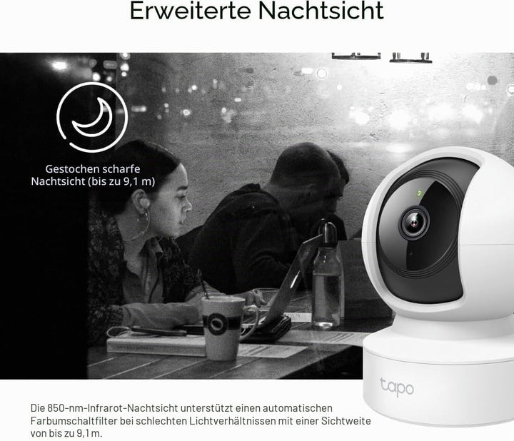 Tapo TP-Link C212 360° WLAN Überwachungskamera, Ethernet/Wi-Fi-Anschluss,2K Auflösung, Bewegungsverf