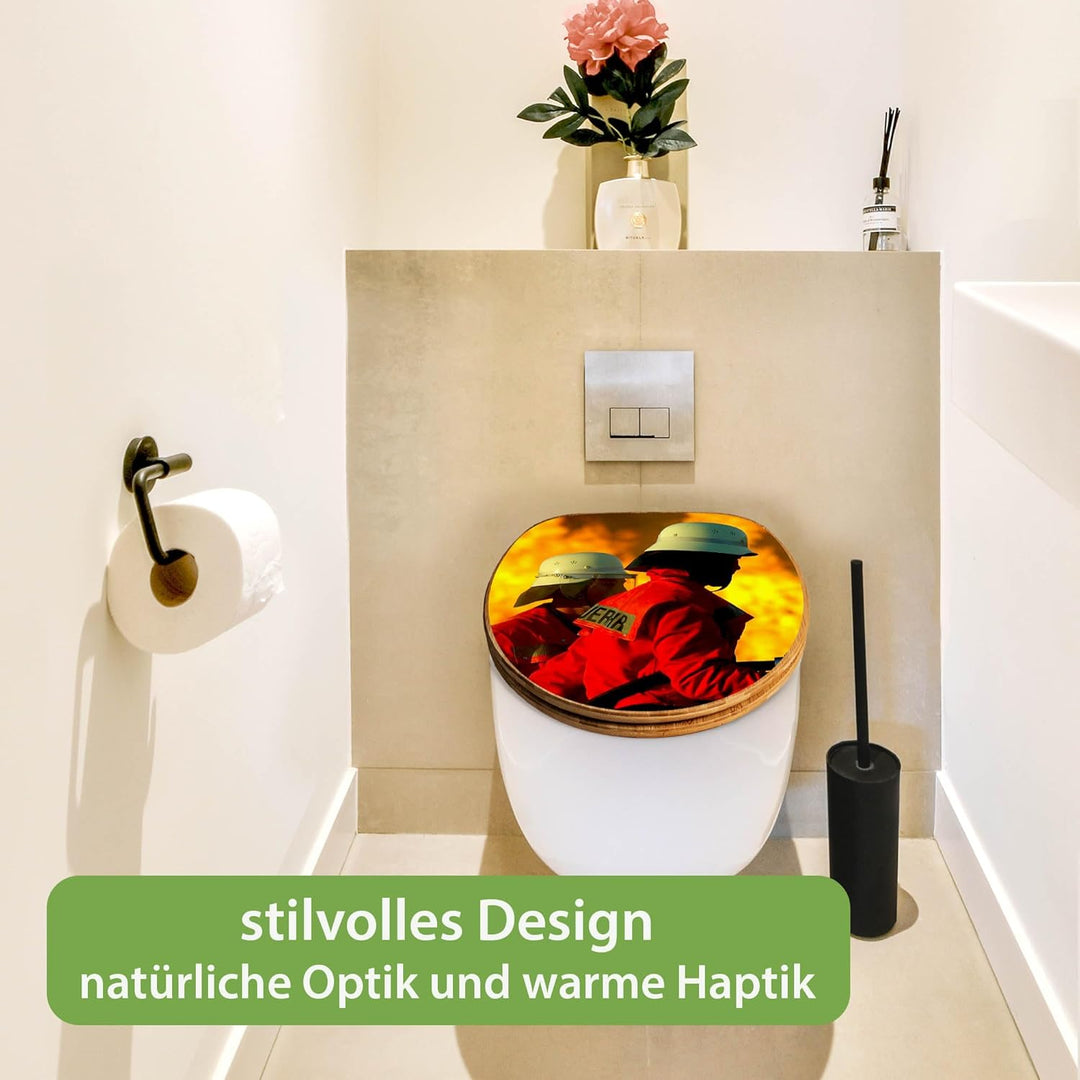 banjado® Design WC Sitz Bambus Absenkautomatik mit Motiv Feuer/Toilettendeckel mit Absenkautomatik H