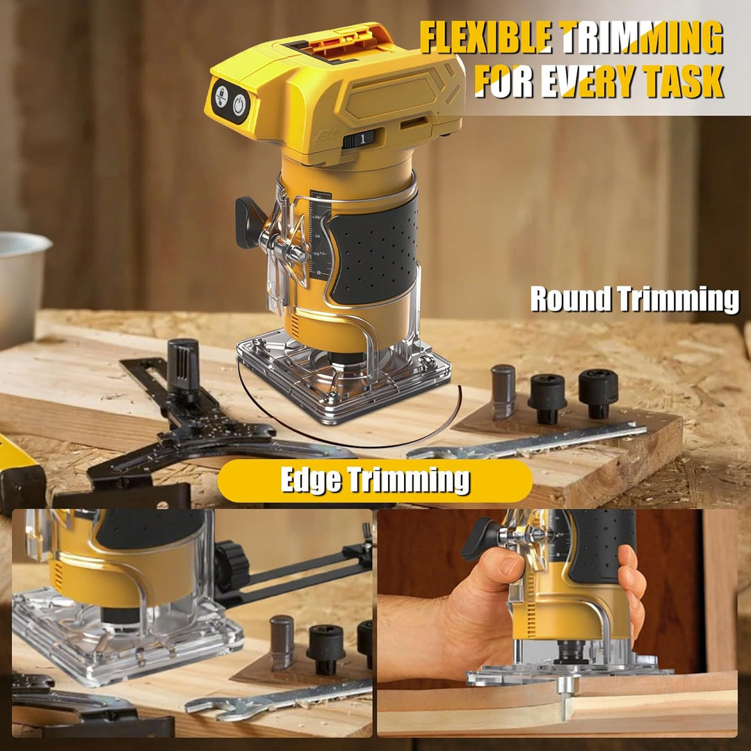 Akku Oberfräse kompatibel mit Dewalt 20V-Akku (ohne Akku), 800 W bürstenloser Holztrimmer mit 10000–