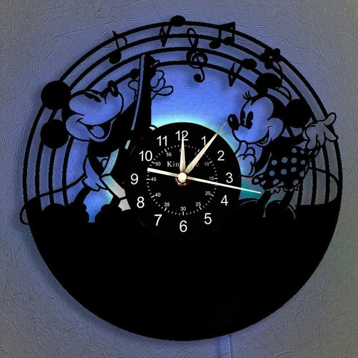 Smotly Vinyl-Wanduhr, Mickey Mouse Vintage Clock LED hängende Nachttischlampe 7 Farbe Wanduhr, Carto