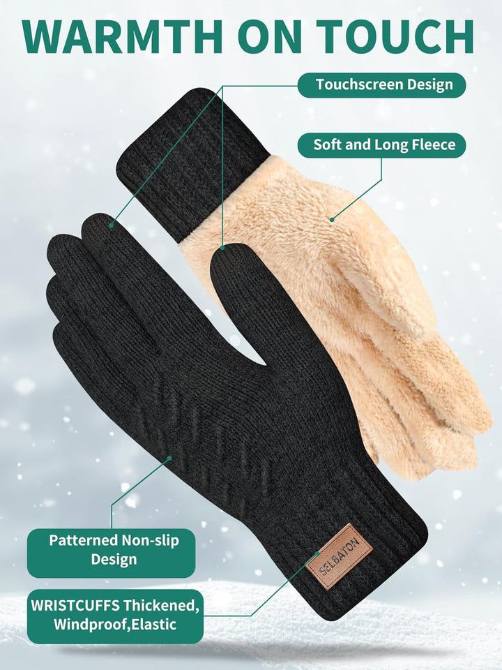 SELBATON Winter warme Handschuhe mit Fleece-Futter Stricken weiche Touchscreen warme gestreckte Hand