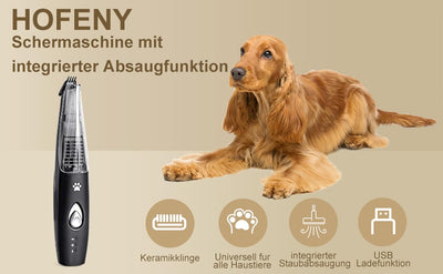 Hofeny Hundeschermaschine mit Staubsauger, Katzenkrallen-Trimmer, leise Pfotenschermaschine, Haustie