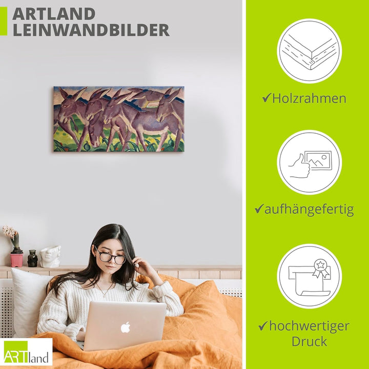 ARTland Leinwandbilder Wandbild Bild auf Leinwand 100x50 cm Wanddeko Tiere Esel Herde Eselfries 1911