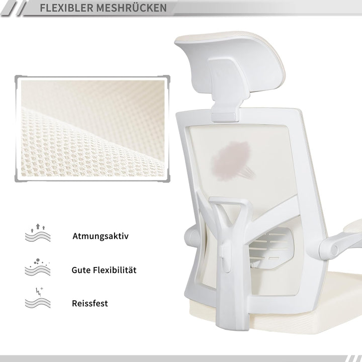 UEV Bürostuhl Ergonomisch, Drehstuhl, Schreibtischstuhl mit Verstellbarer Kopfstütze Lendenwirbelstü