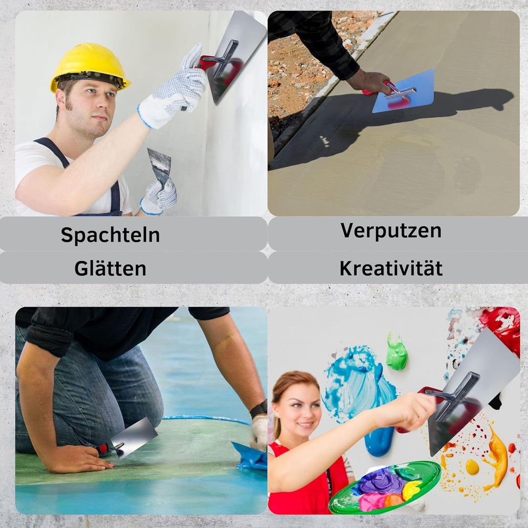 BACHSAM® Profi Glättekelle und Spachtel-Set, Edelstahl, Made in Germany, Traufel 280x130mm, Flächens