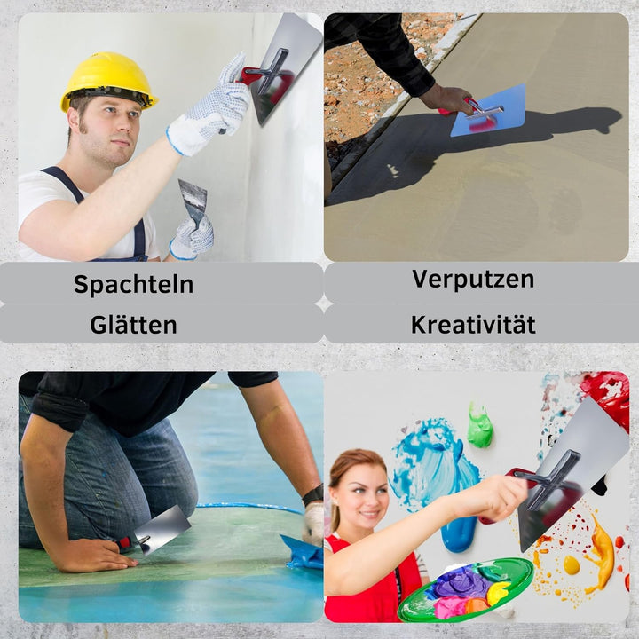 BACHSAM® Profi Glättekelle und Spachtel-Set, Edelstahl, Made in Germany, Traufel 280x130mm, Flächens