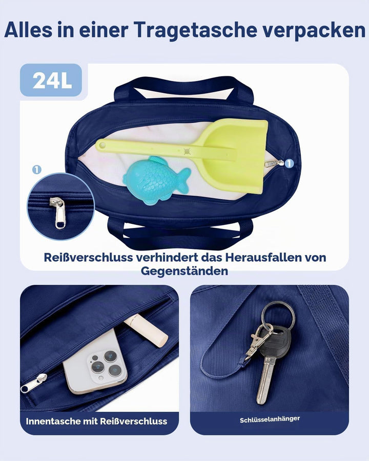 Strandtasche Damen mit Reissverschluss Badetasche Klein mit Fächern Faltbar | Faltbar, Leicht, Doppe