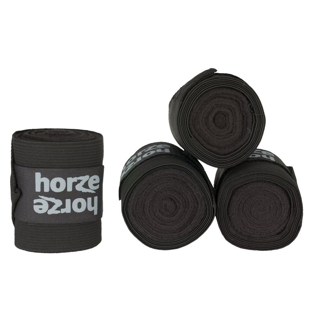 HORZE Nest Kombi-Polobandagen, 3 m, 4 Stück, Fleece und elastische Pferdebandagen Schwarz, Schwarz