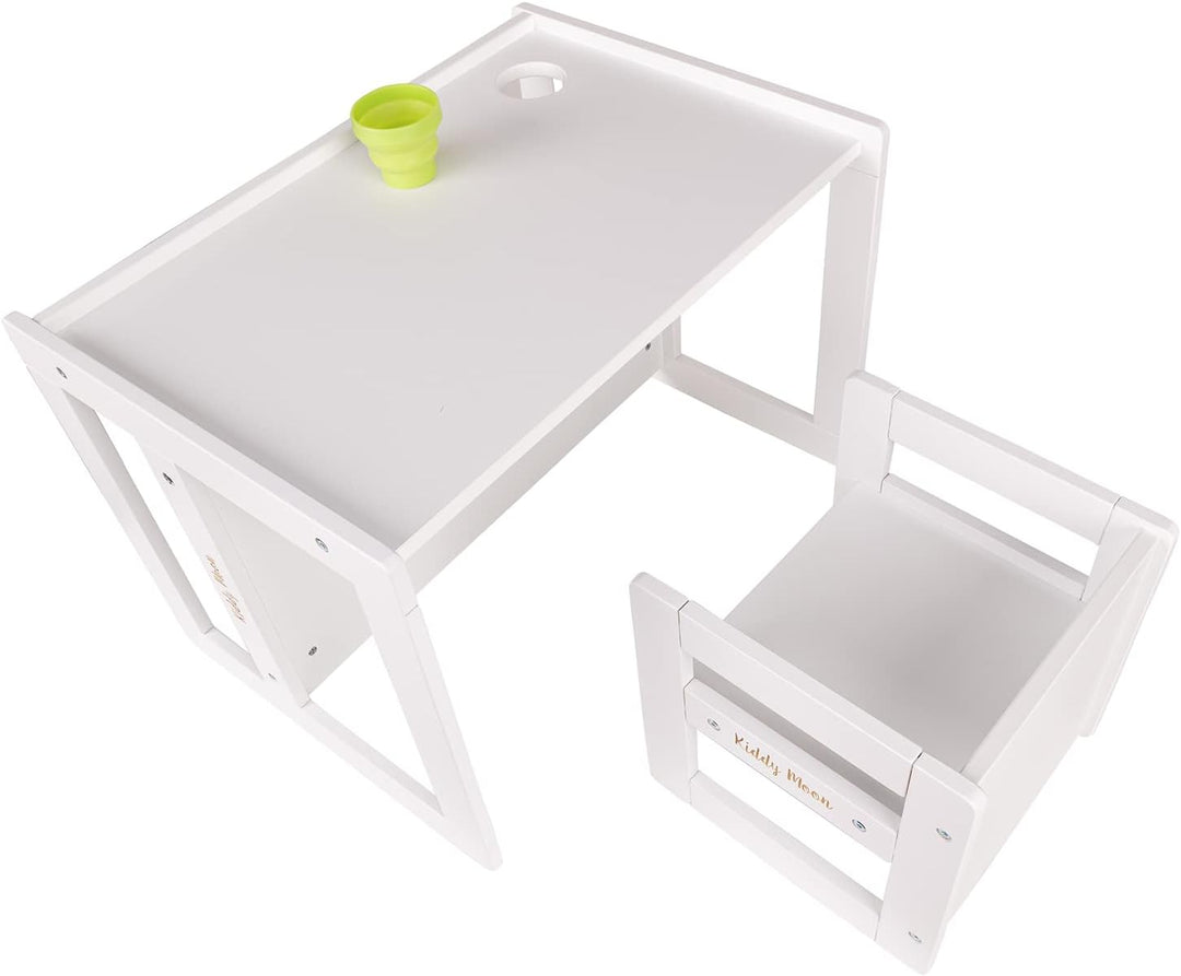 KiddyMoon Kindertisch Mit Stuhl 2-In-1 Runde Kanten Kindermöbel Leicht Zu Reinigen, Weiss Kindertisc