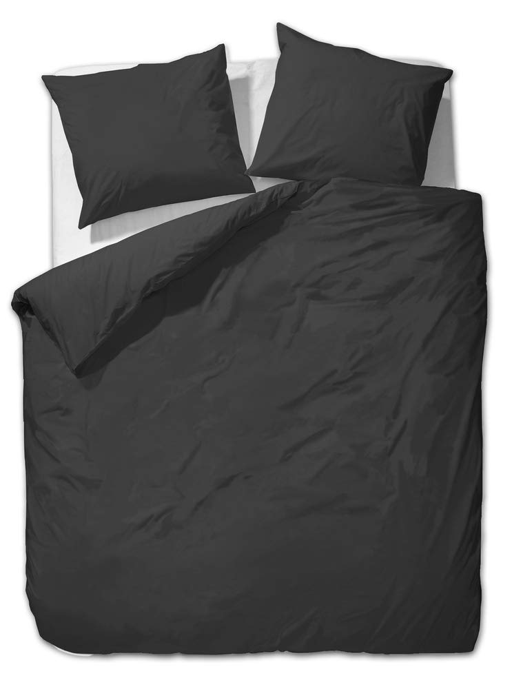 etérea 3 TLG. Mako Satin Uni Einfarbig Bettwäsche-Set - Baumwollsatin Ganzjahres Bettbezug - Schwarz