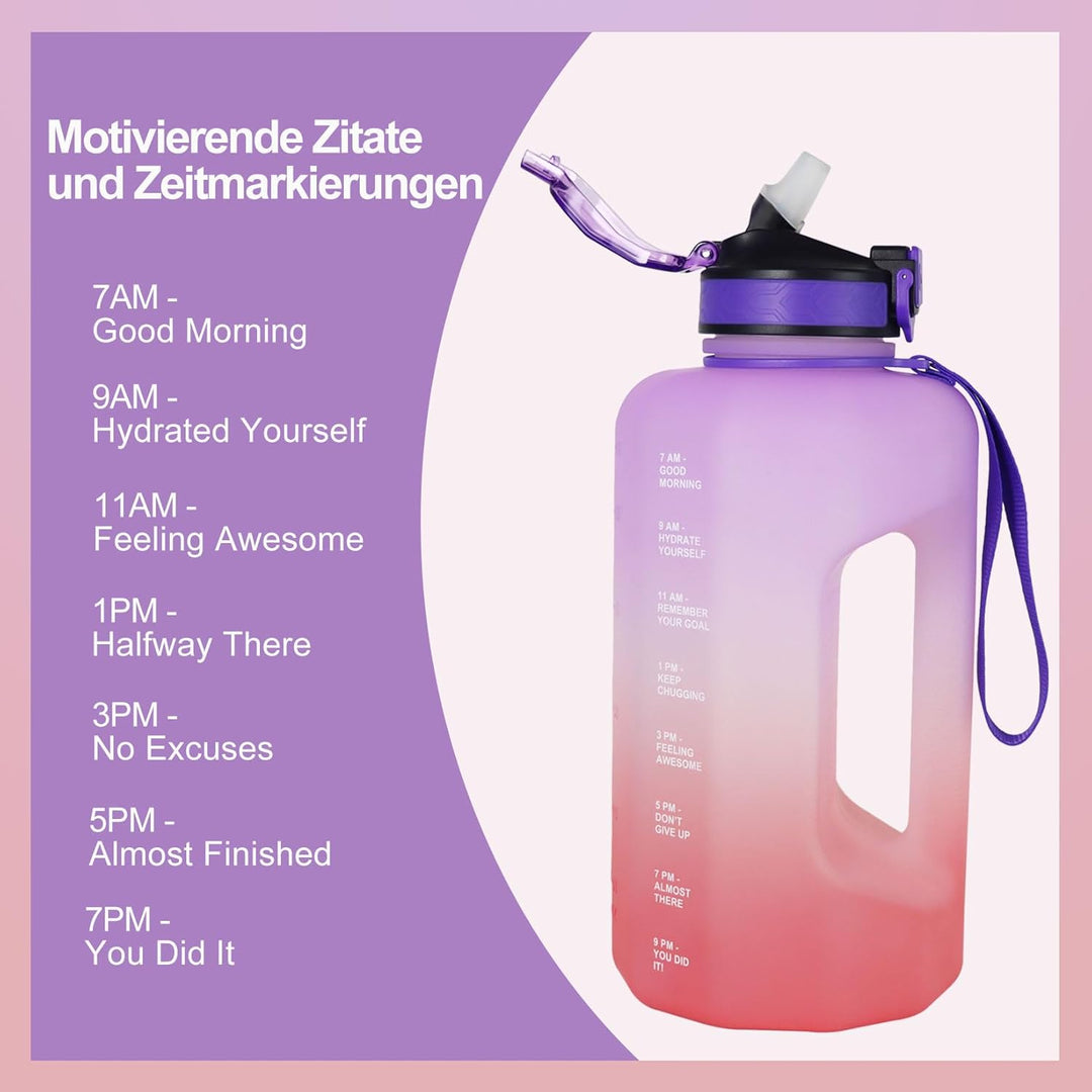 Trinkflasche 2.2L mit Griff und Zeitmarkierungen, BPA Frei Grosse Wasserflasche für Fitness Outdoor