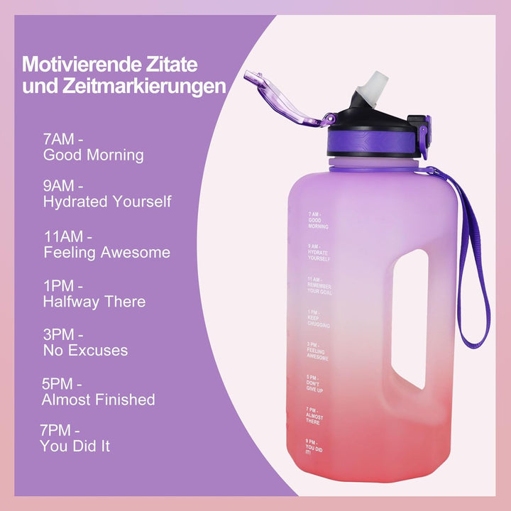 Trinkflasche 2.2L mit Griff und Zeitmarkierungen, BPA Frei Grosse Wasserflasche für Fitness Outdoor