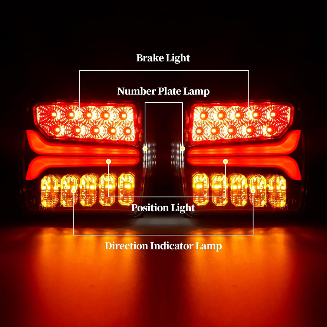 12/24 V 2 Stück LED-Anhänger-Rückleuchten, wasserdichter Bremspositionsleuchte, dynamischer Blinker,