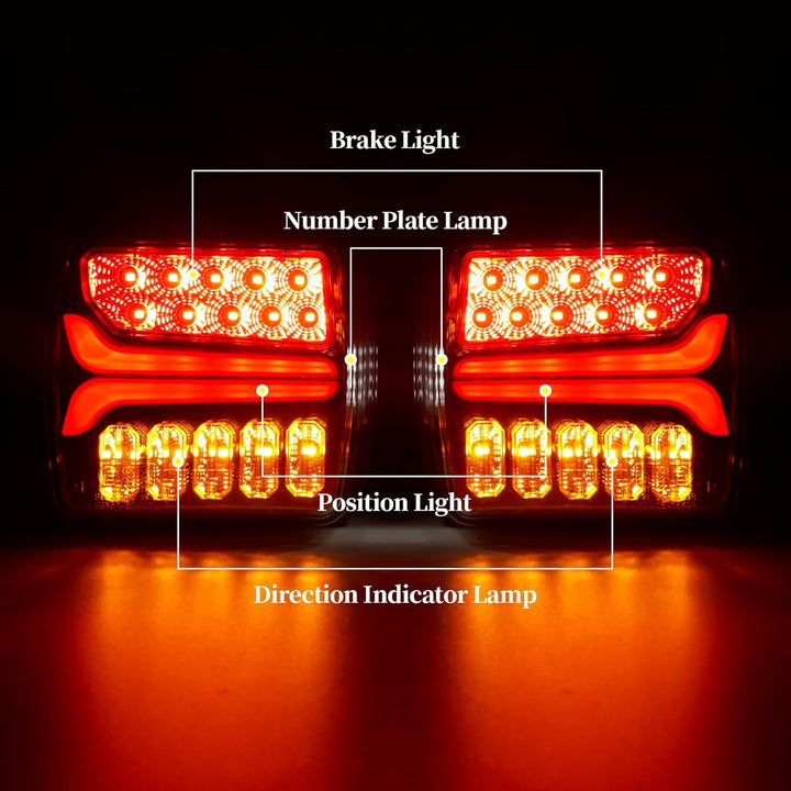 12/24 V 2 Stück LED-Anhänger-Rückleuchten, wasserdichter Bremspositionsleuchte, dynamischer Blinker,