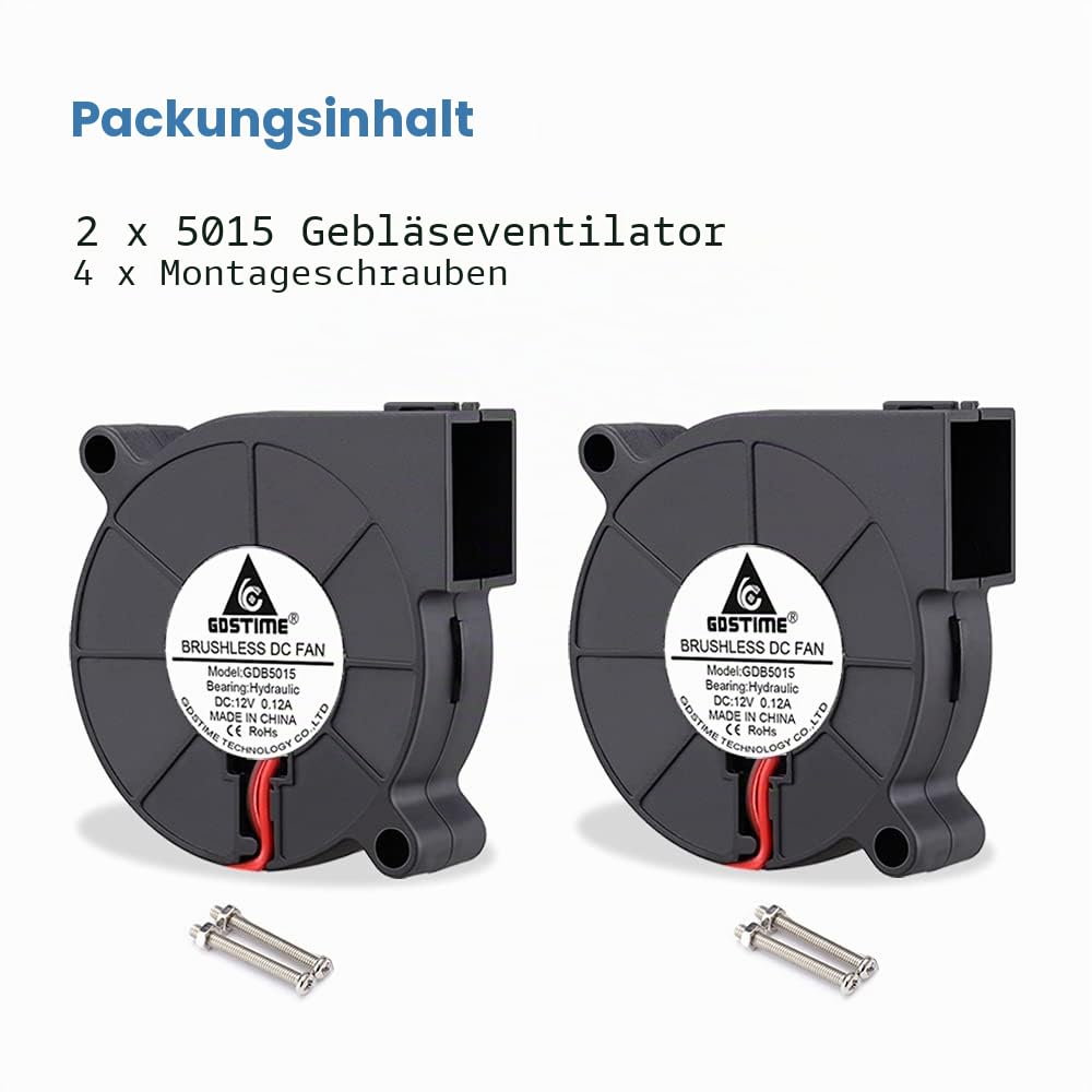 GDSTIME 5015 Gebläse Lüfter 50 x 15mm 12V Turbinen Turbo 50mm Kühlung Ventilator 4500 U/min 5CM Radi