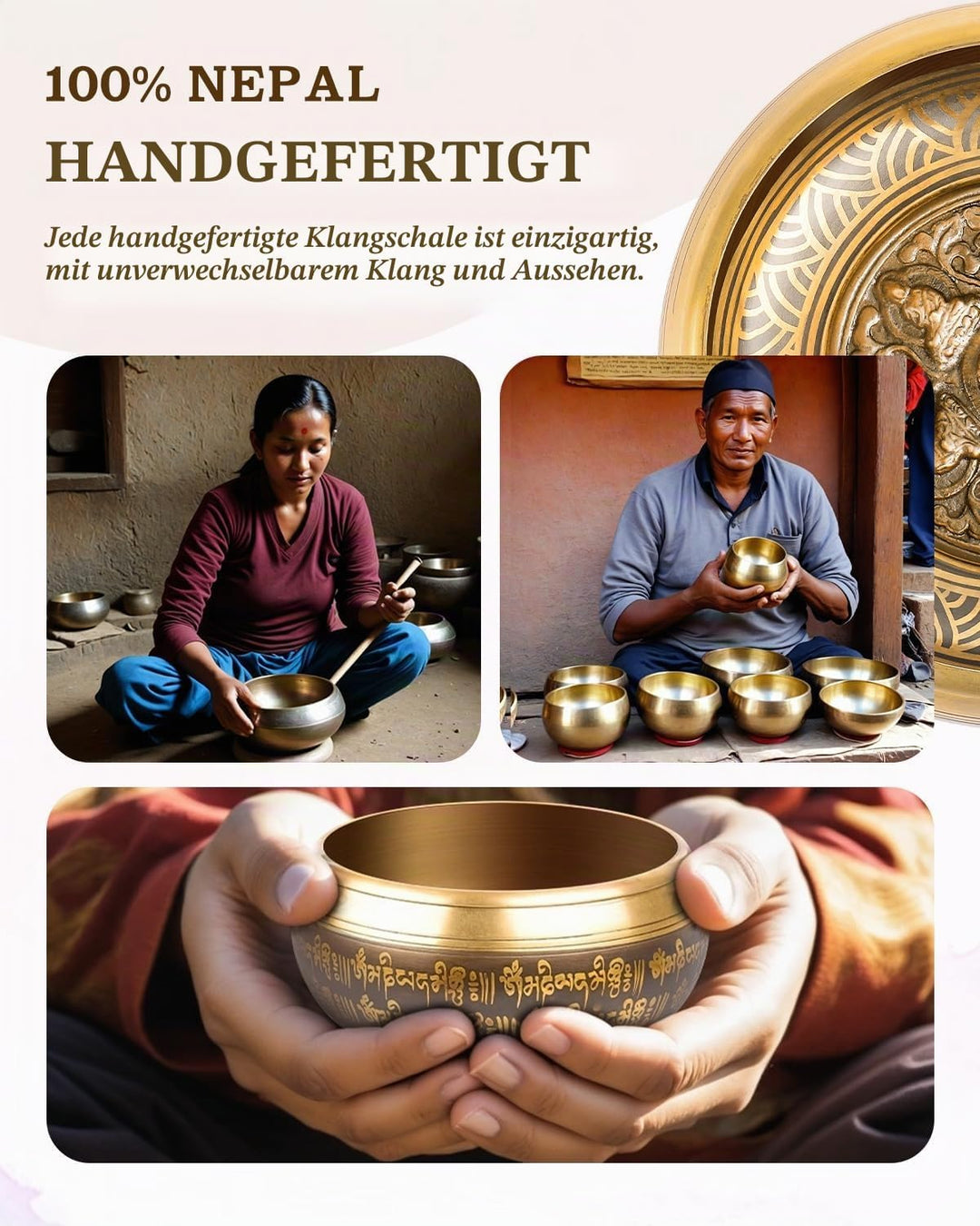 Grosse Tibetische Klangschale, Handgefertigt in Nepal für Yoga, Chakra-Heilung, Stressabbau, Selbstp