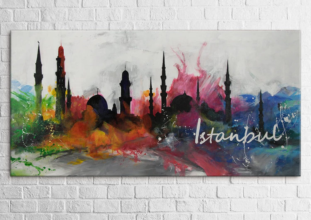 YS-Art Abstrakt Design Acryl Gemälde auf Leinwand Istanbul handgemalt Wandbilder Wohnzimmer modern W