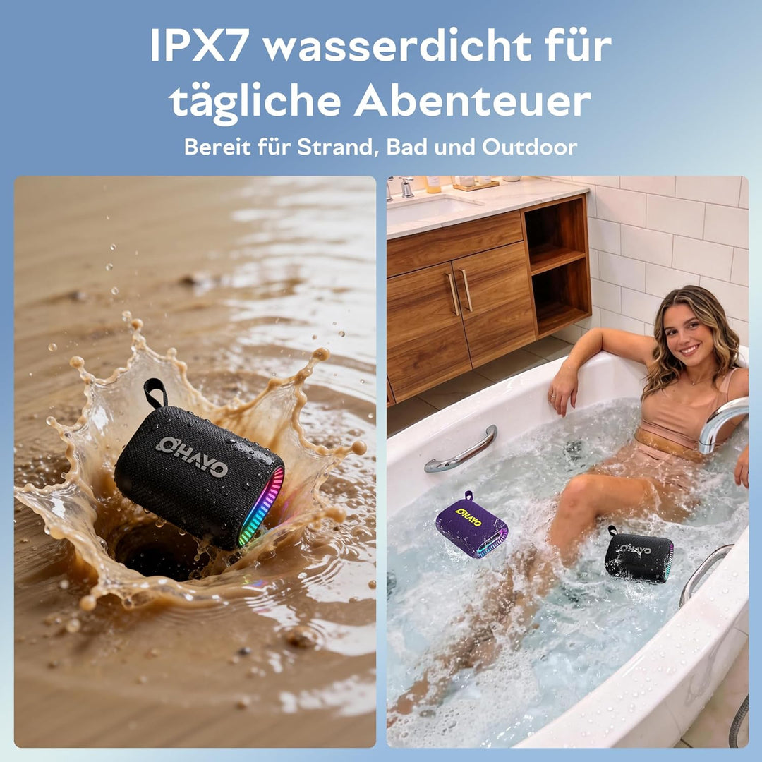 OHAYO Bluetooth Lautsprecher Klein mit RGB Licht, Musikbox Bluetooth 5.3 mit IPX7 Wasserdicht, 24H A