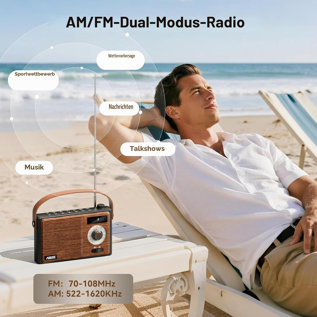 COLSUR Retro Radio mit Bluetooth Lautsprecher, Tragbarer Vintage Radio mit AM/FM Radios mit Batterie