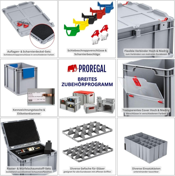 PROREGAL SuperSparSet 5x Eurobox NextGen Economy mit Auflagedeckel und 4x Schiebeschnappverschlüsse