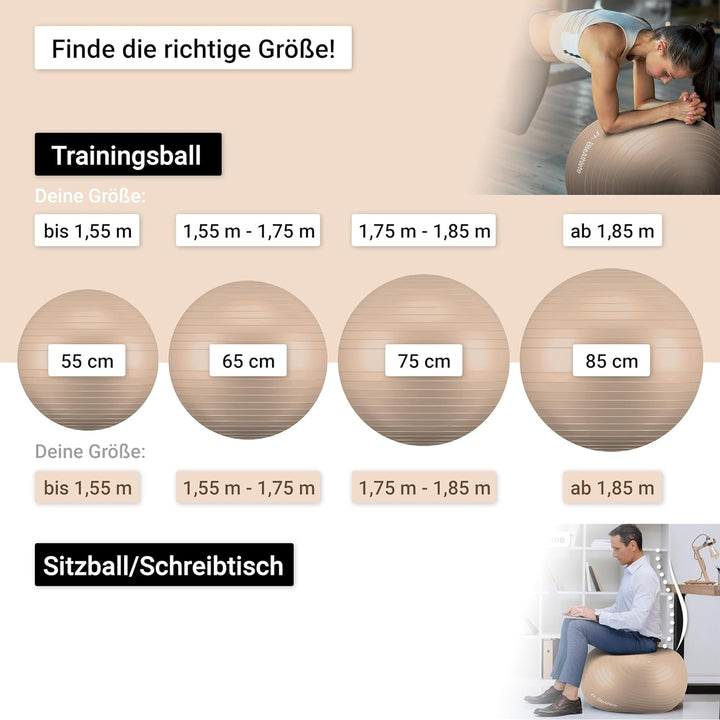EliteAthlete Gymnastikball Sitzball Büro ergonomisch mit Anti Burst System - Fitness Pilates Schwang