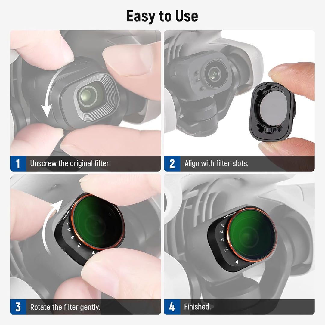 NEEWER Variabler ND Filter, kompatibel mit DJI Mini 4 Pro, ND2-32 1-5 Stop, Snap On, mehrfach beschi